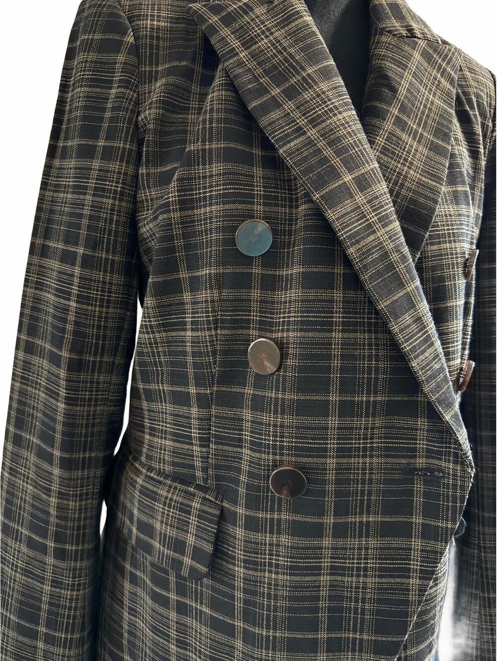 Rachel Zoe Plaid Double Breasted Blazer Women’s Small Brown Black Jacket